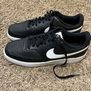 Nike Mens Court Vision Low Black and White Sneakers